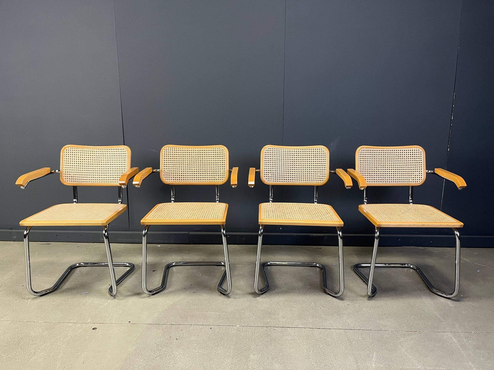 Set of 4 stackable vintage Marcel Breuer style armchairs, made in Italy, 1970s
