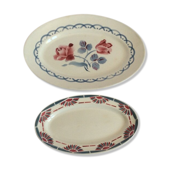 Set of 2 mismatched oval ceramic dishes, Digoin & Sarreguemines St Amand Nord