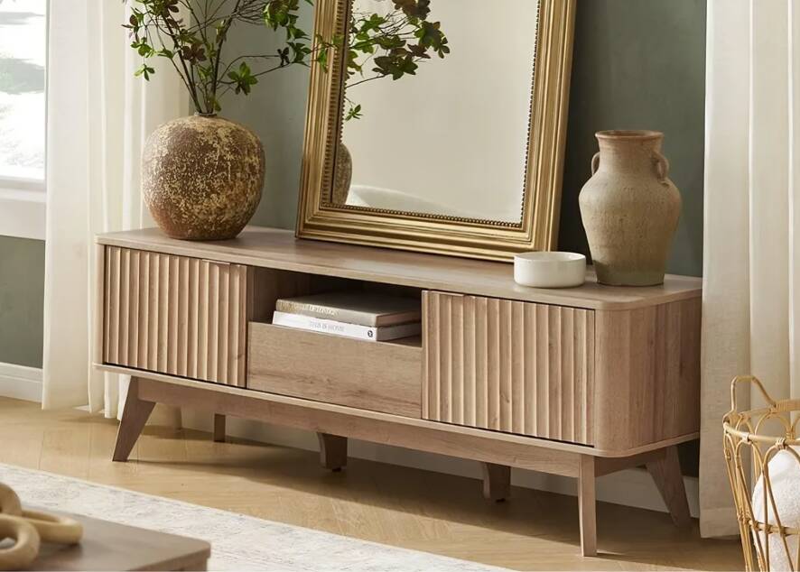 Mid-Century Modern Sideboard with Waveform Panel for TVs up to 50 Inch, Storage Sideboard