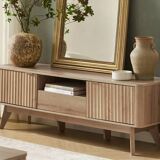 Mid-Century Modern Sideboard with Waveform Panel for TVs up to 50 Inch, Storage Sideboard