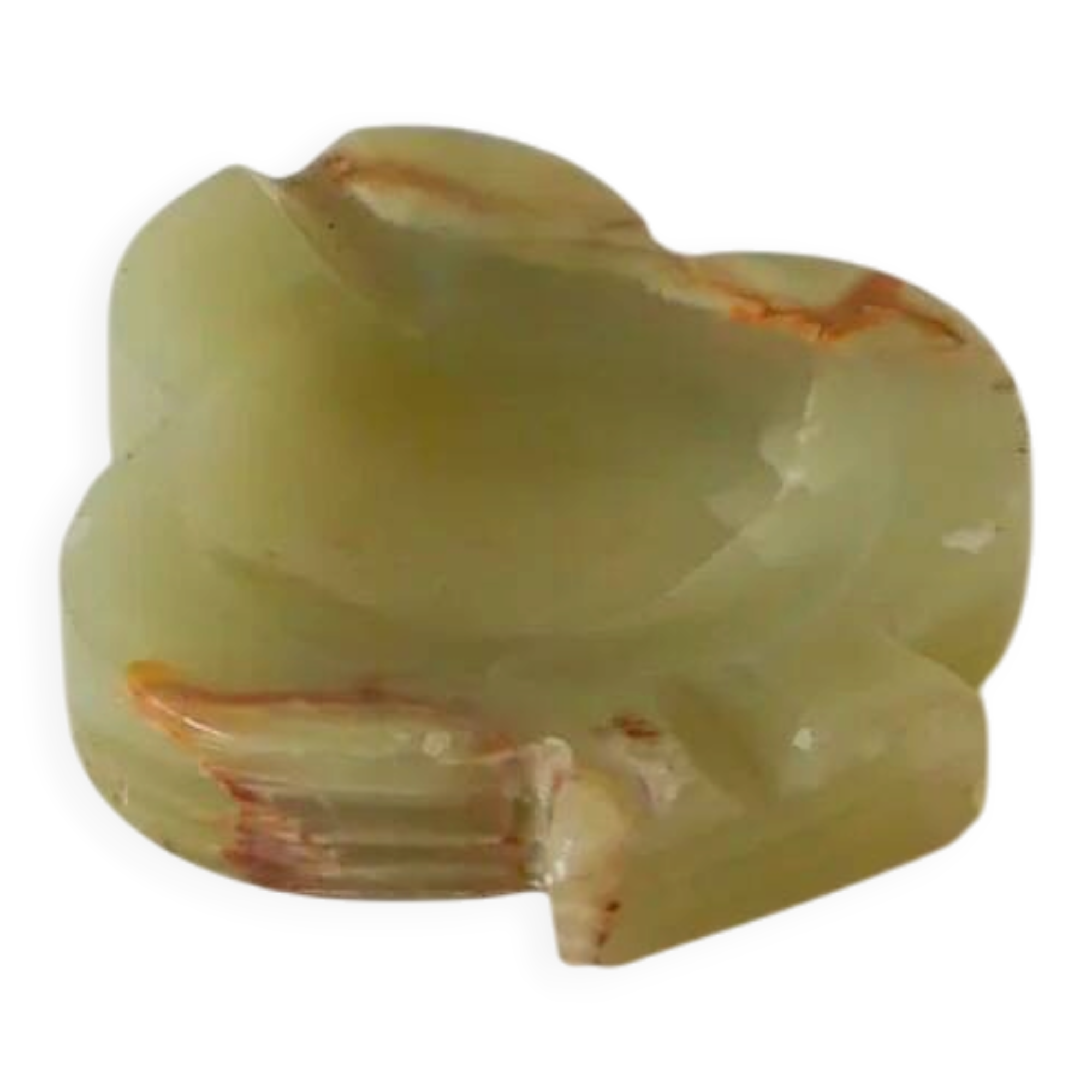 Onyx trinket tray, clover shape, green and brown, 1970.