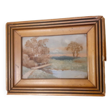 Tableau miniature huile 8/3 cadre 18,7/14,3 cm