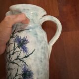Antique stoneware pitcher with thistle motifs signed A Clement, Saint Paul