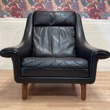 Scandinavian design armchair Aage Christiansen black leather 1950