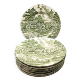 9 Luneville France dinner plates, ø24.2 cm, ivory green, English style