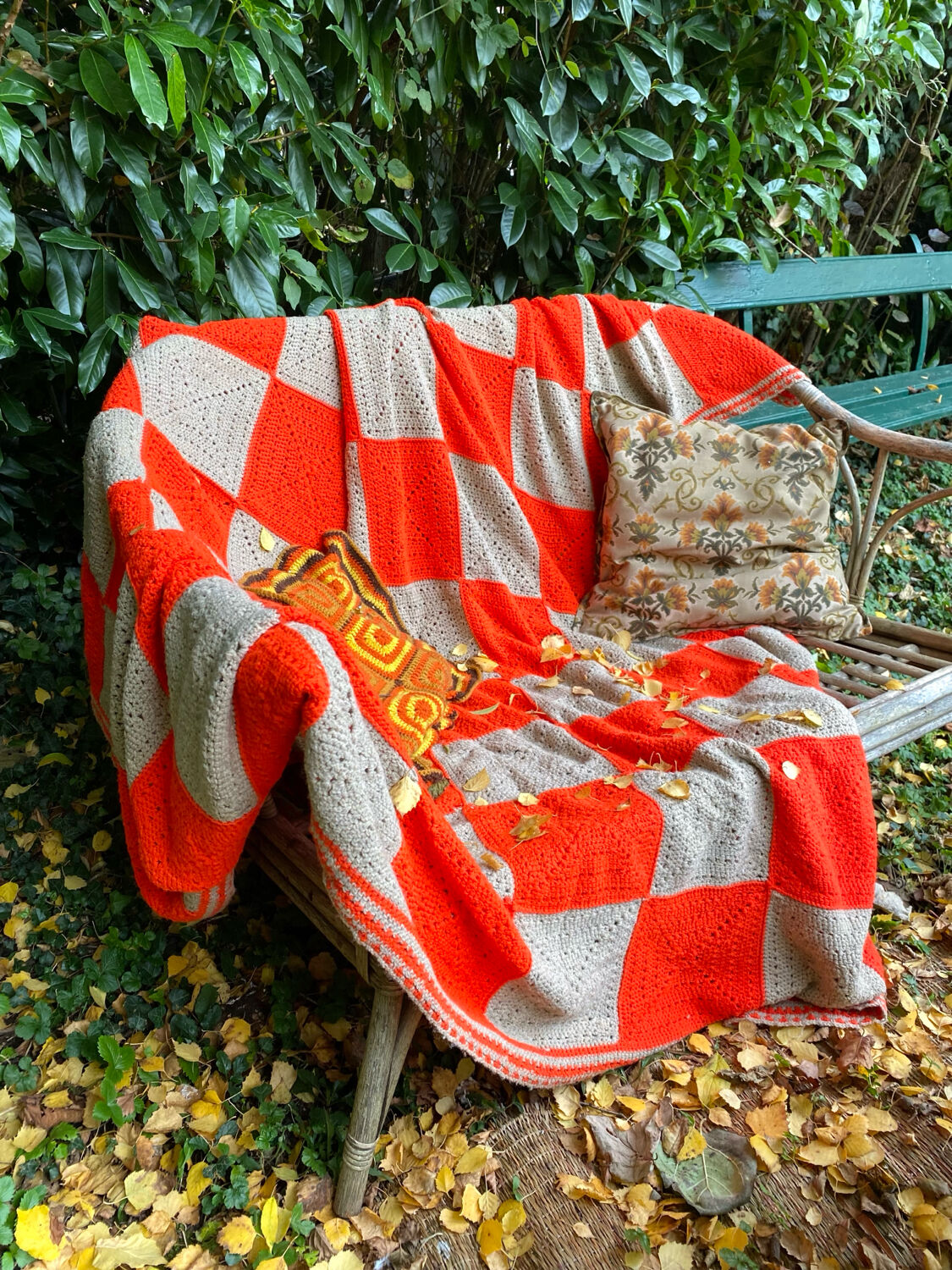 Vintage Granny Square Crochet Wool Throw