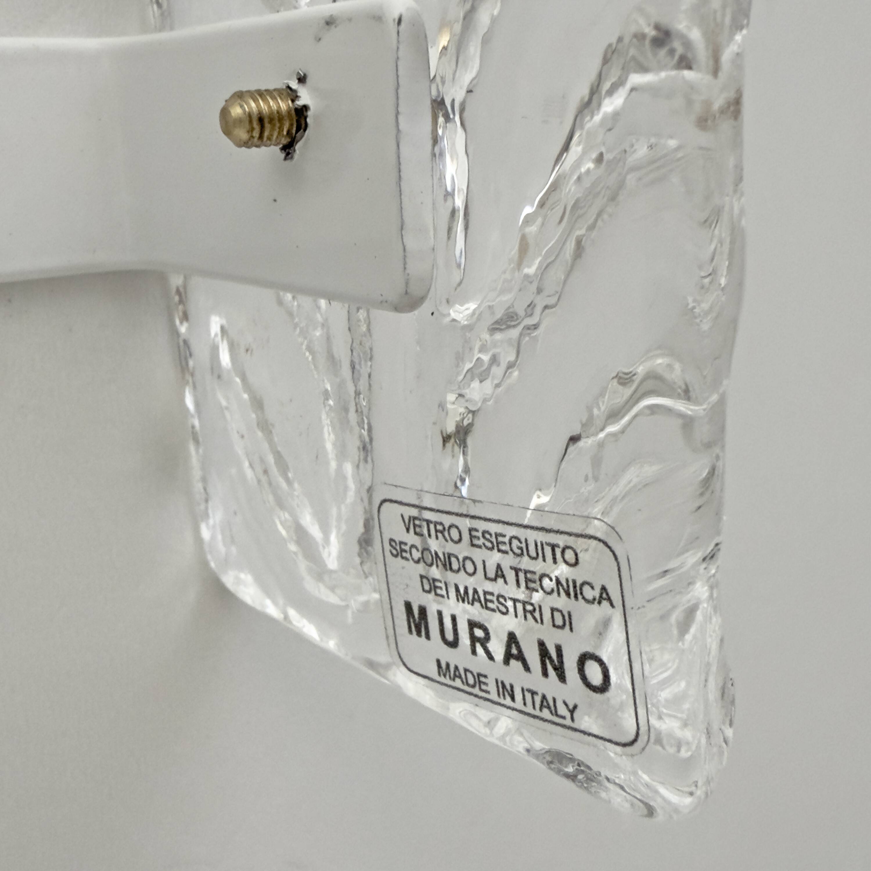 Pair of Art Deco Style Brass and Textured Murano Glass Sconces
