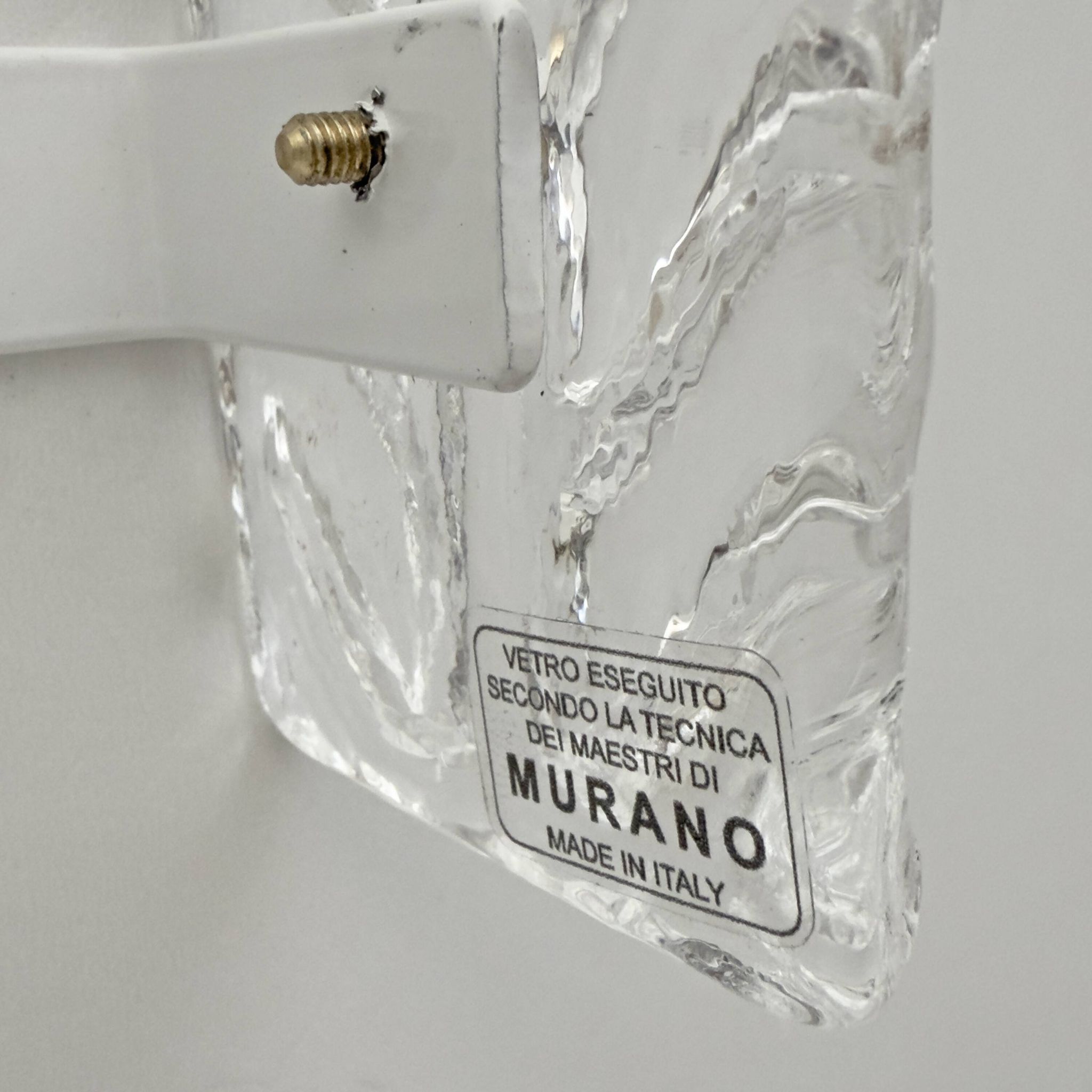 Pair of Art Deco Style Brass and Textured Murano Glass Sconces