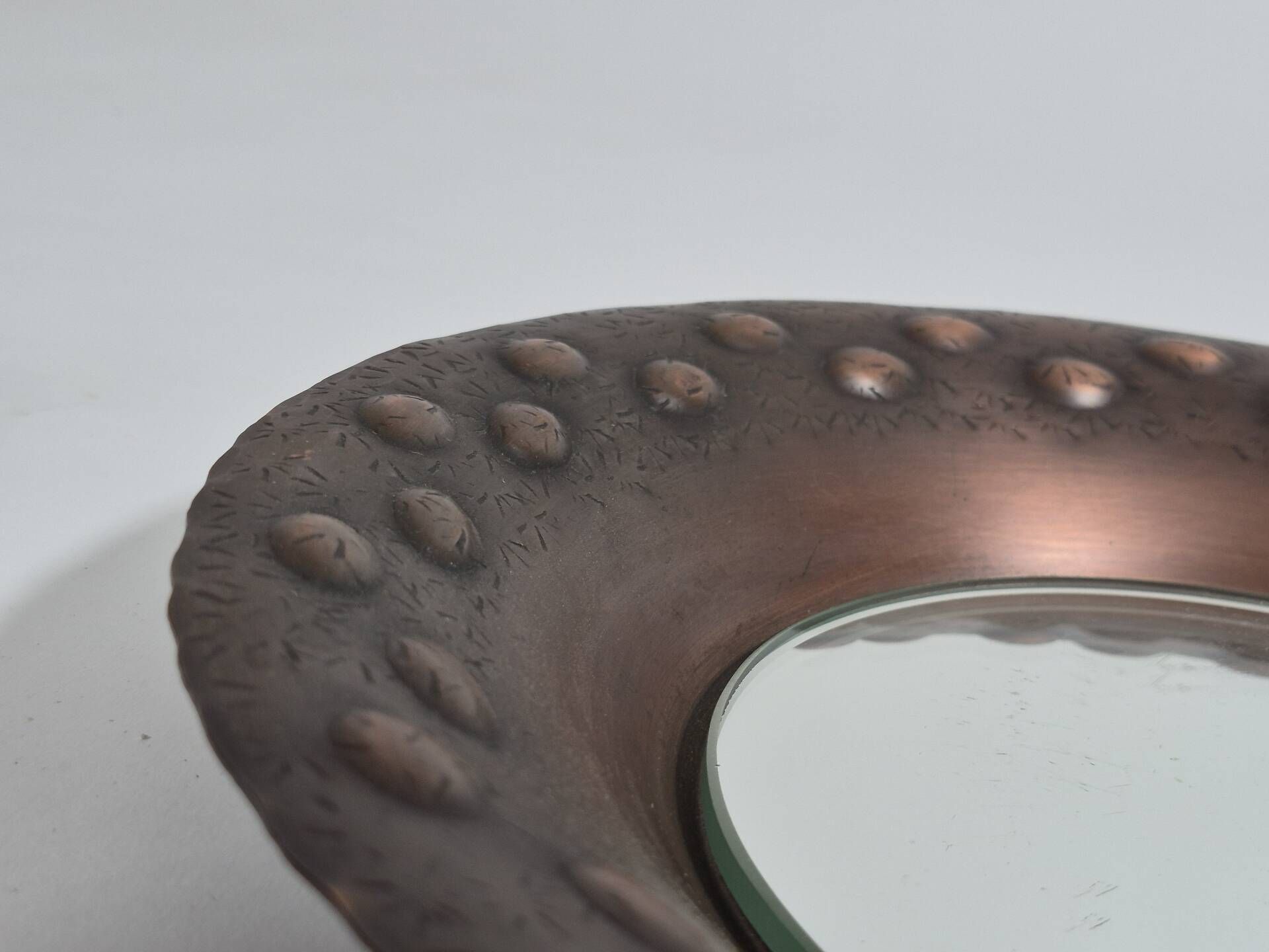 Vintage handmade mid century copper wall mirror by Eugen Zint