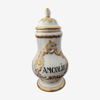 Old bottle pot with ancient pharmacy Apothecary "ANCOLIE"