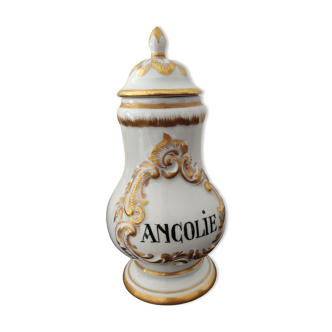 Old bottle pot with ancient pharmacy Apothecary "ANCOLIE"