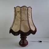 Vintage ceramic table lamp with hand-stitched leather shade, 1980s.