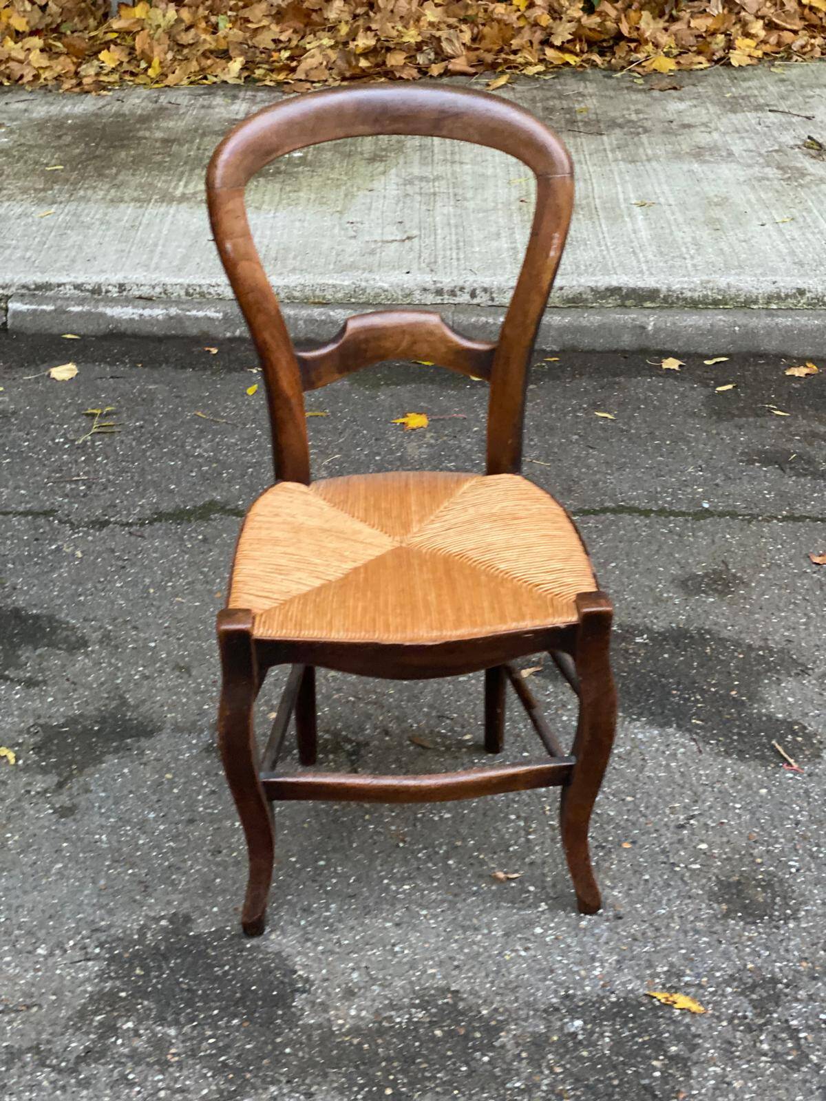 Chaise de bureau bois massif et paille Louis Philippe