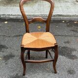 Chaise de bureau bois massif et paille Louis Philippe