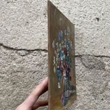 Oil on old panel, still life signed