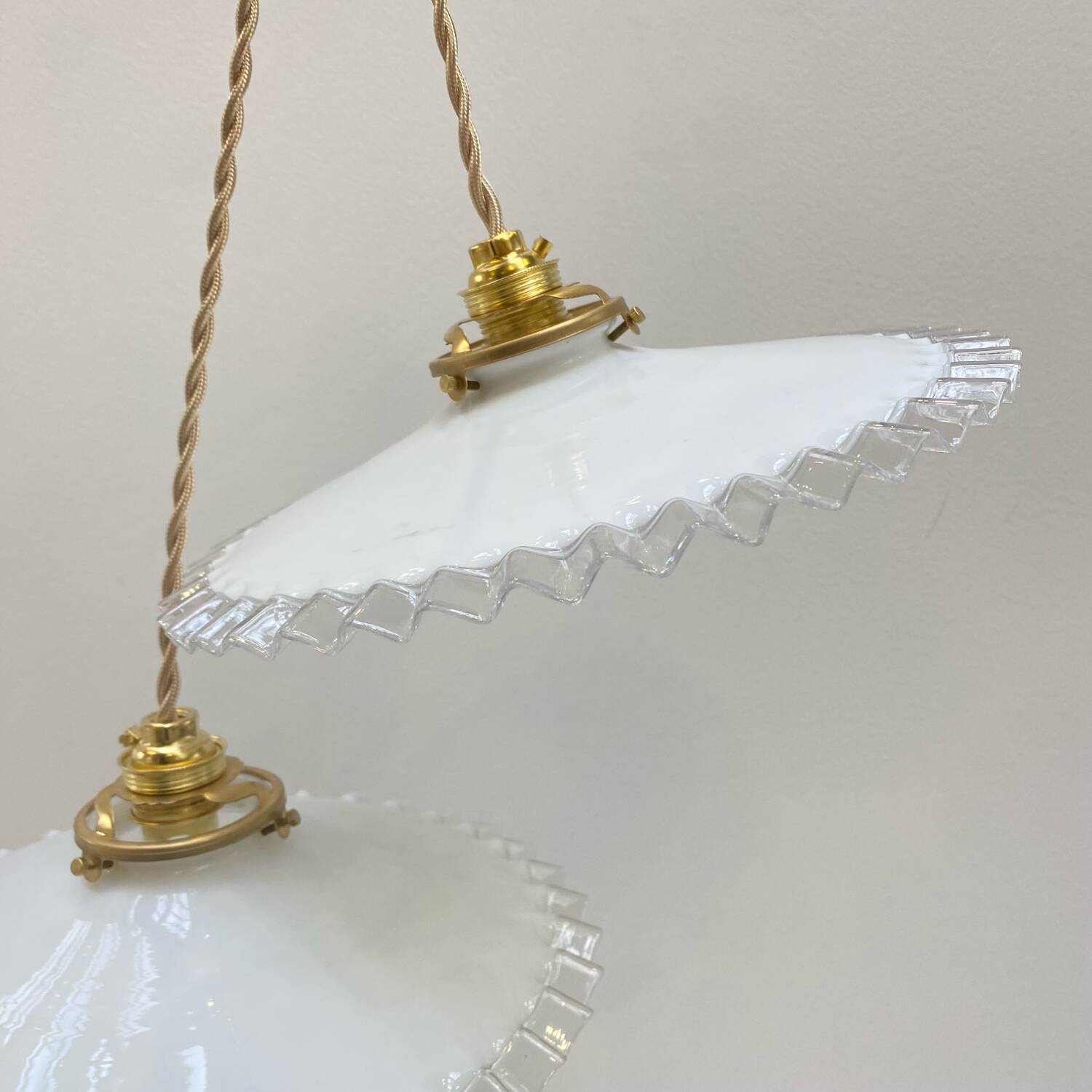 Pair of white opaline pendant lights