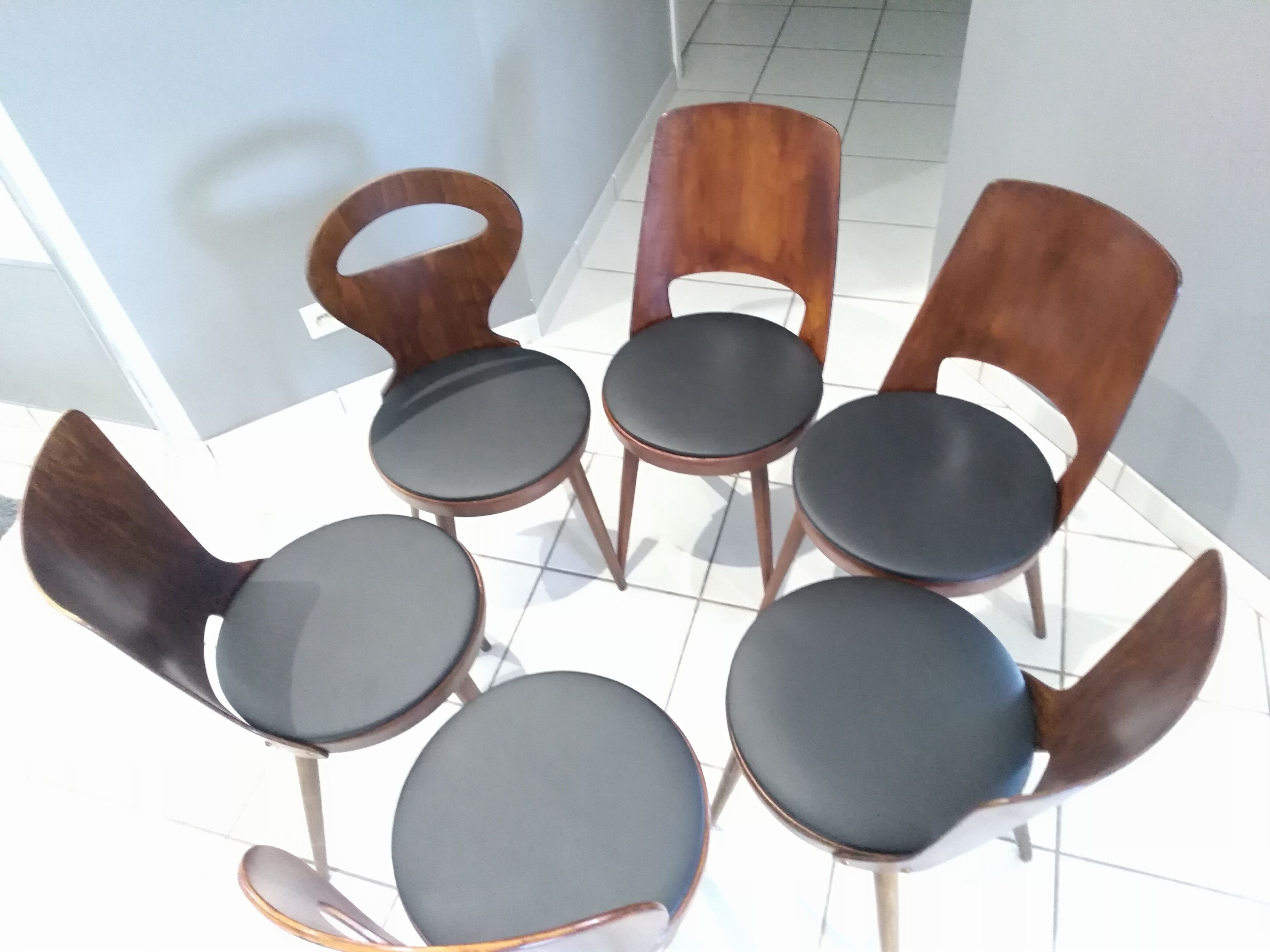 Lot 6 chairs Bistro Baumann mismatched Dove, Mondor