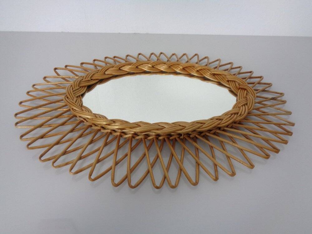 Italian rattan mirror, 1960s
