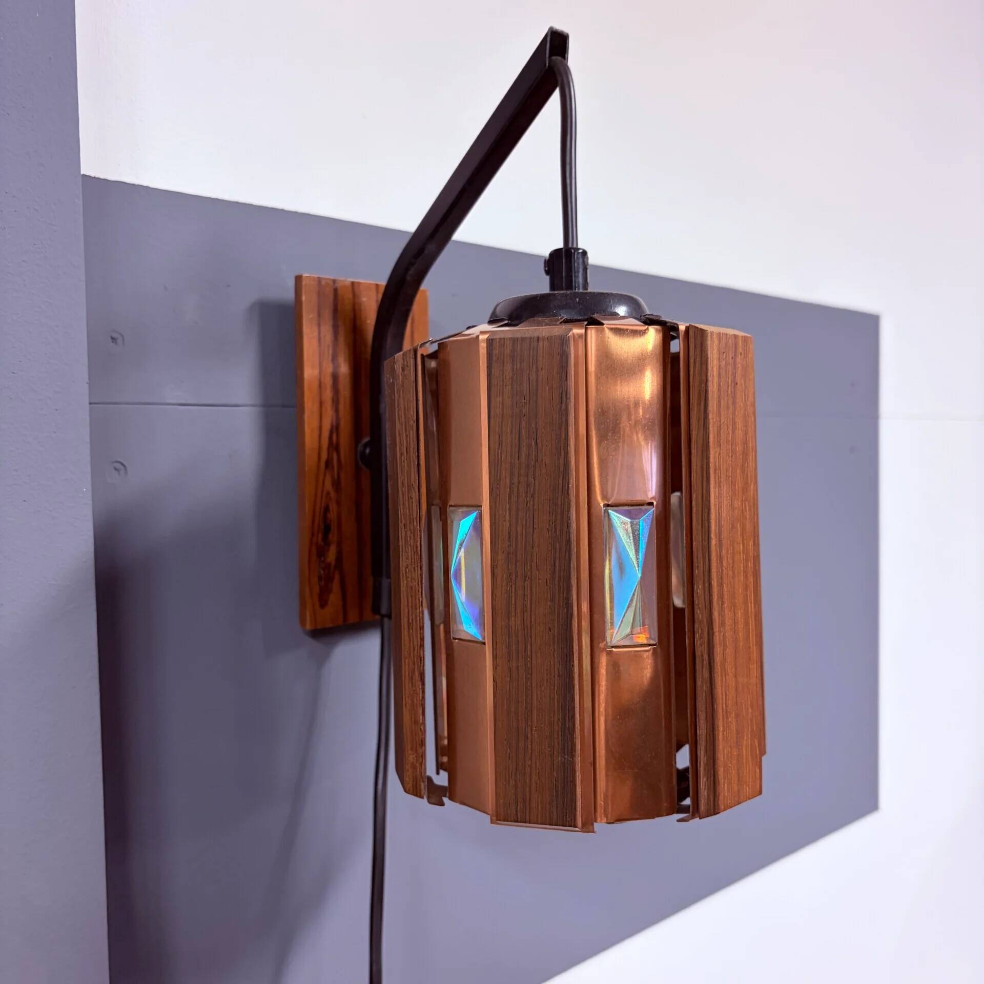 Werner Schou wall lamp, copper and teak 1960s
