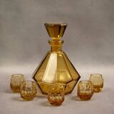 Art Deco Moser liqueur set in frosted orange glass