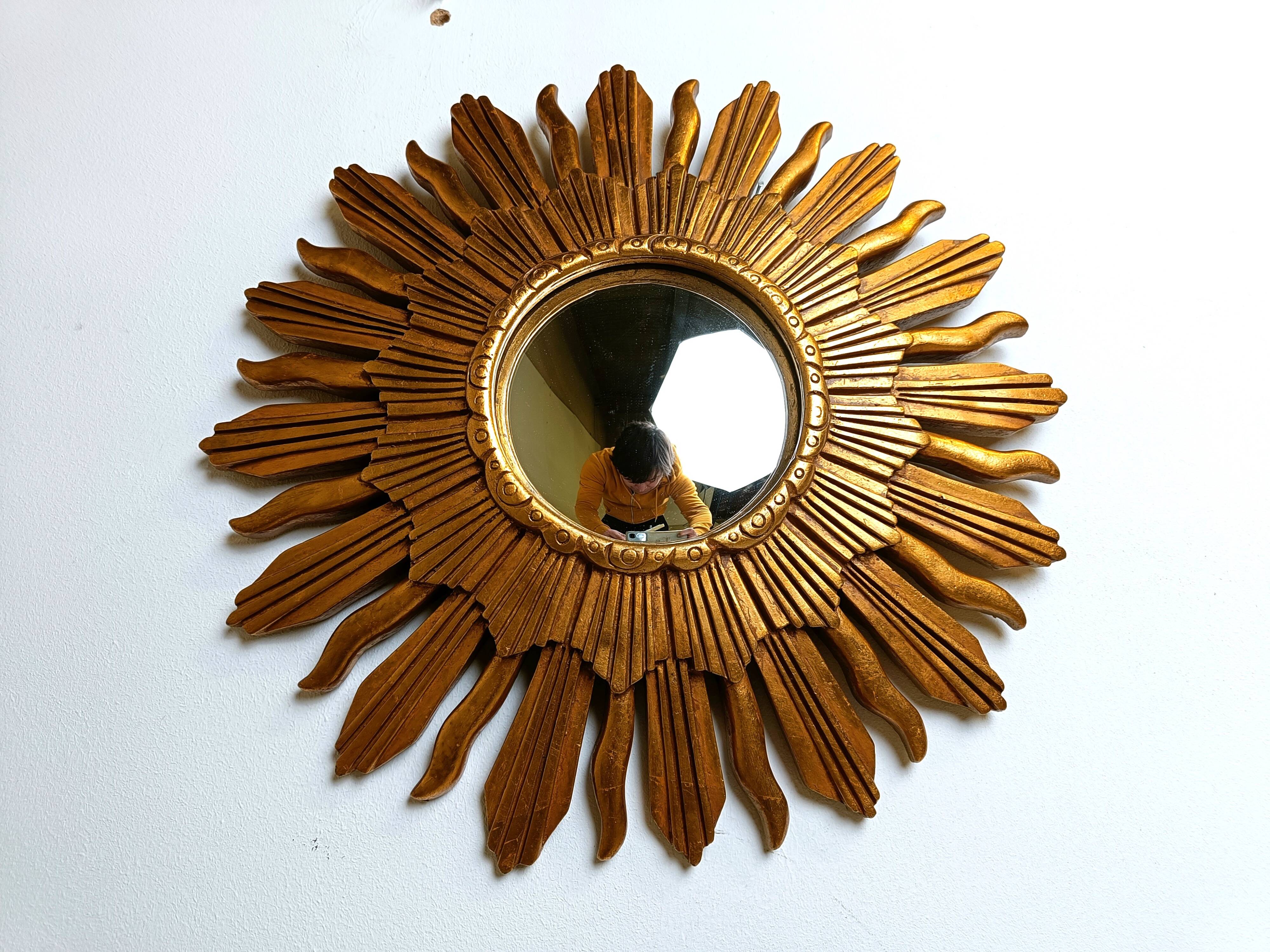Miroir vintage doré soleil, années 1960