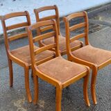 4 solid wood and brown velvet suede chairs in the Louis Philippe style.