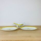 Saucière et deux raviers en faïence vintage