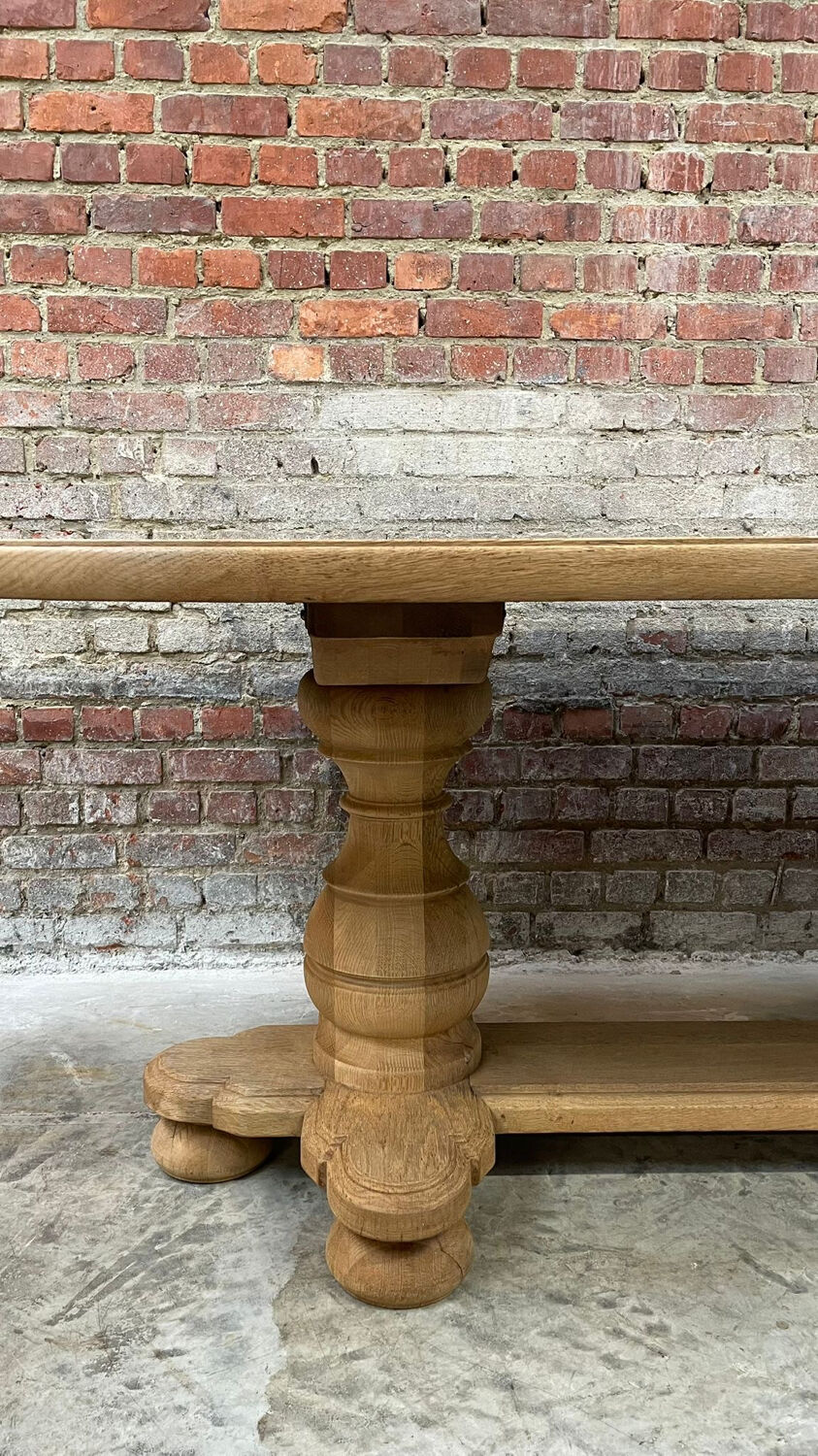 Massive oval monastery table made of bleached oak with turned legs