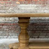 Massive oval monastery table made of bleached oak with turned legs