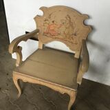 Chair or throne in Chinese lacquer wood from Vietnam, vintage, signed painting