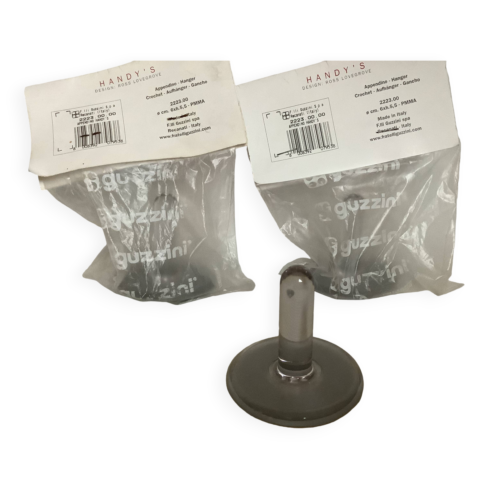 Trio of guzzini coat hooks design Ross Lovegrove plexiglass