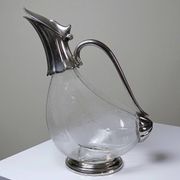 Vintage glass and silver-plated metal jug, modernist pitcher/carafe from 1950-1970.
