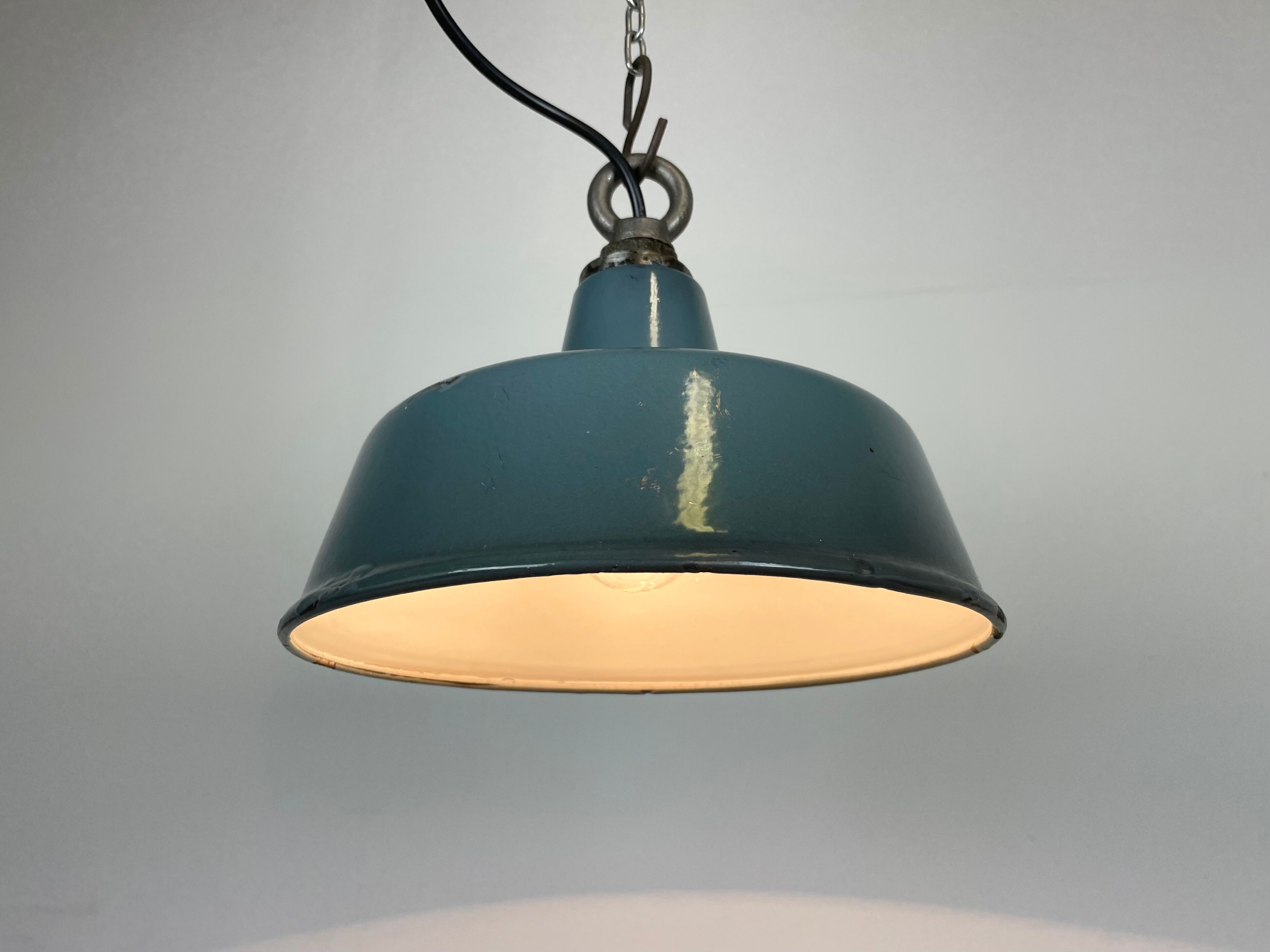 Industrial grey enamel pendant lamp, 1960s
