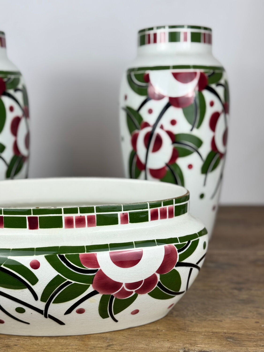 Art Deco - Lunéville mantelpiece set with vases and planter