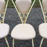 4 vintage chairs in tubular metal lacquered white yellow.