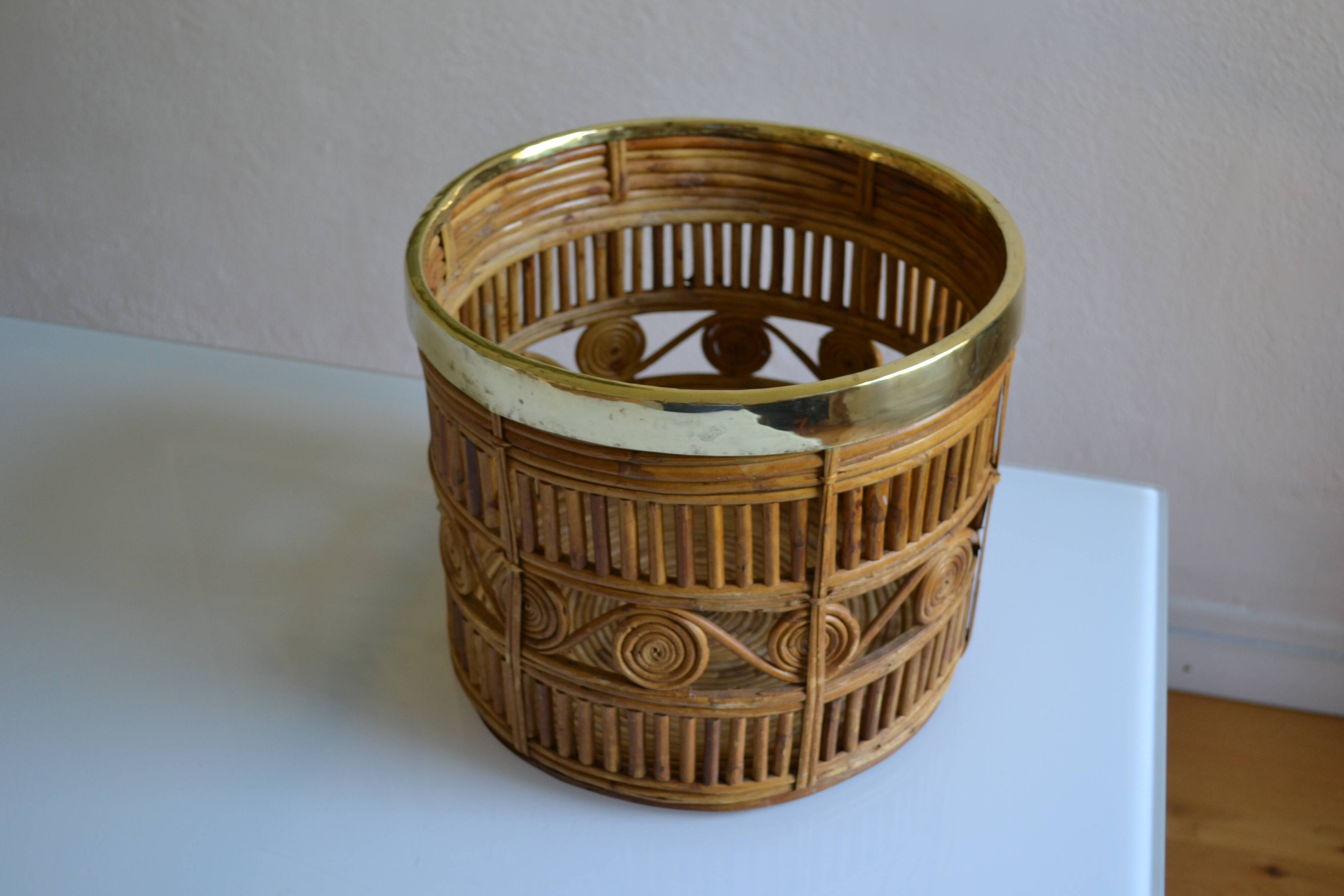 Bamboo and brass basket circa 1960 italy