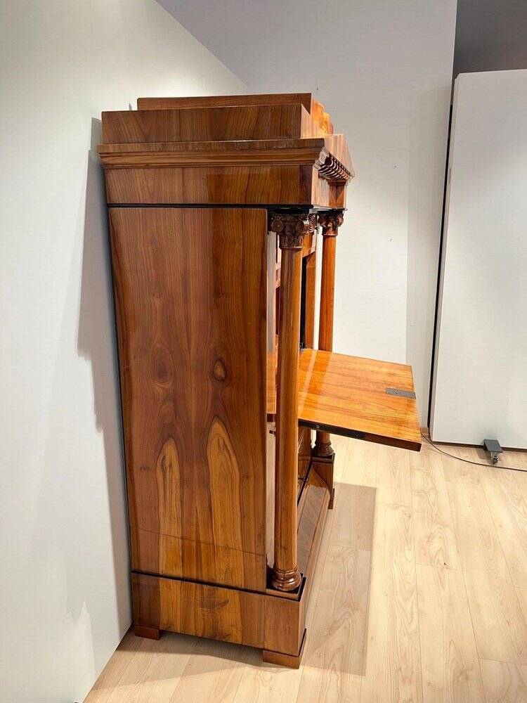 Biedermeier Secretaire in Cherrywood and Maple with Inlays and Brass, South Germany, 1830s