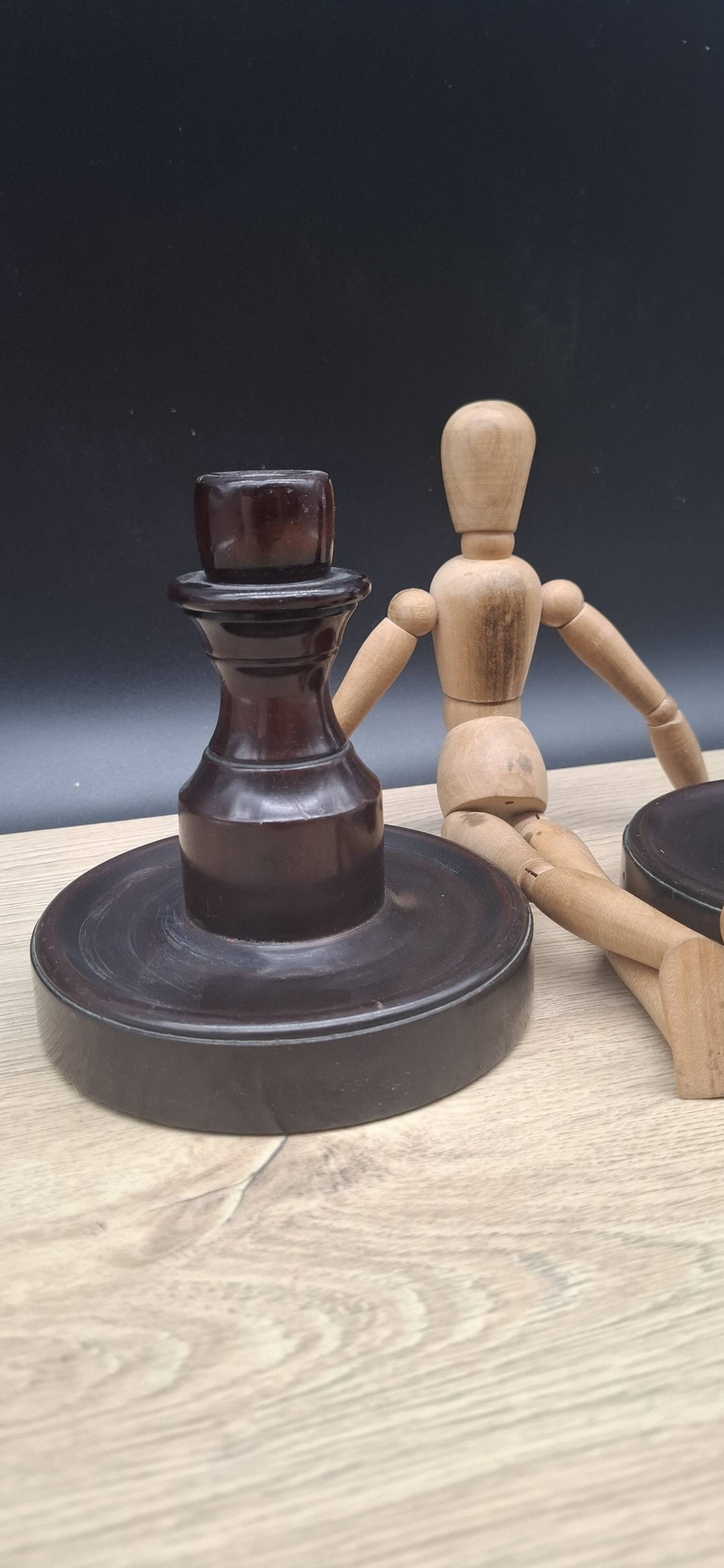 Pair of English turned wooden candlesticks