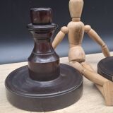 Pair of English turned wooden candlesticks