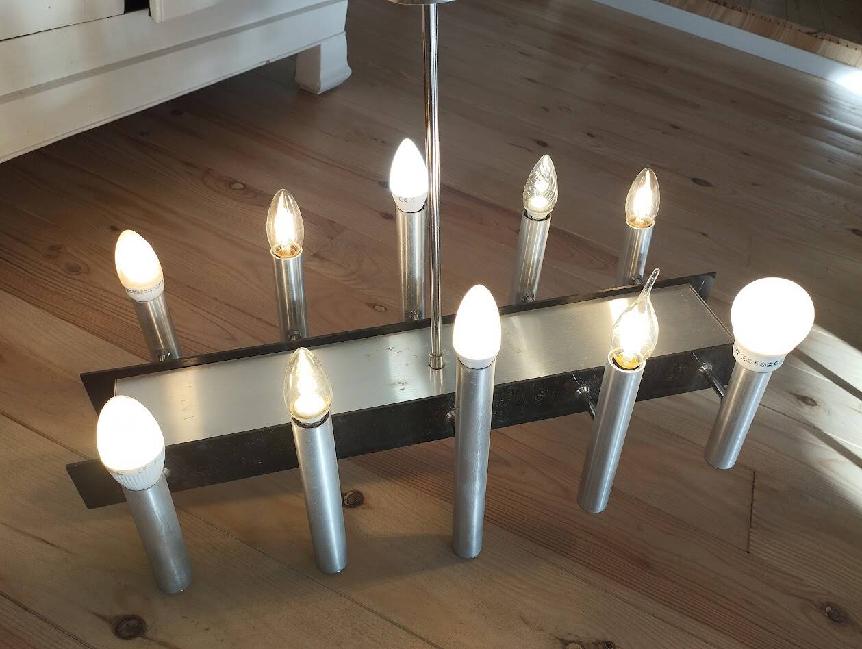 Sculptural vintage 70s chandelier – metal & aluminium – 55 × 26 cm