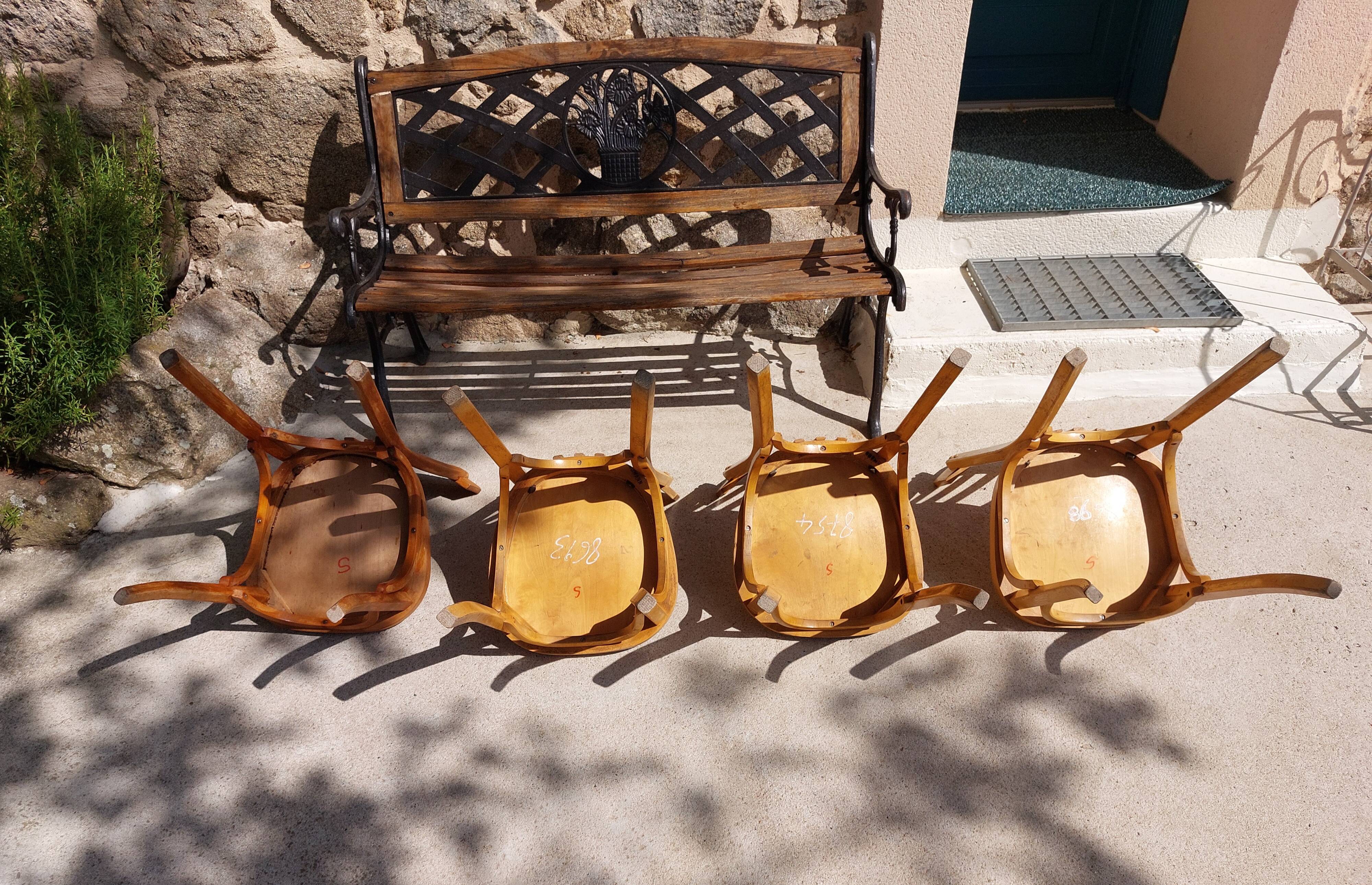 4 Baumann bistro chairs, different shades, vintage