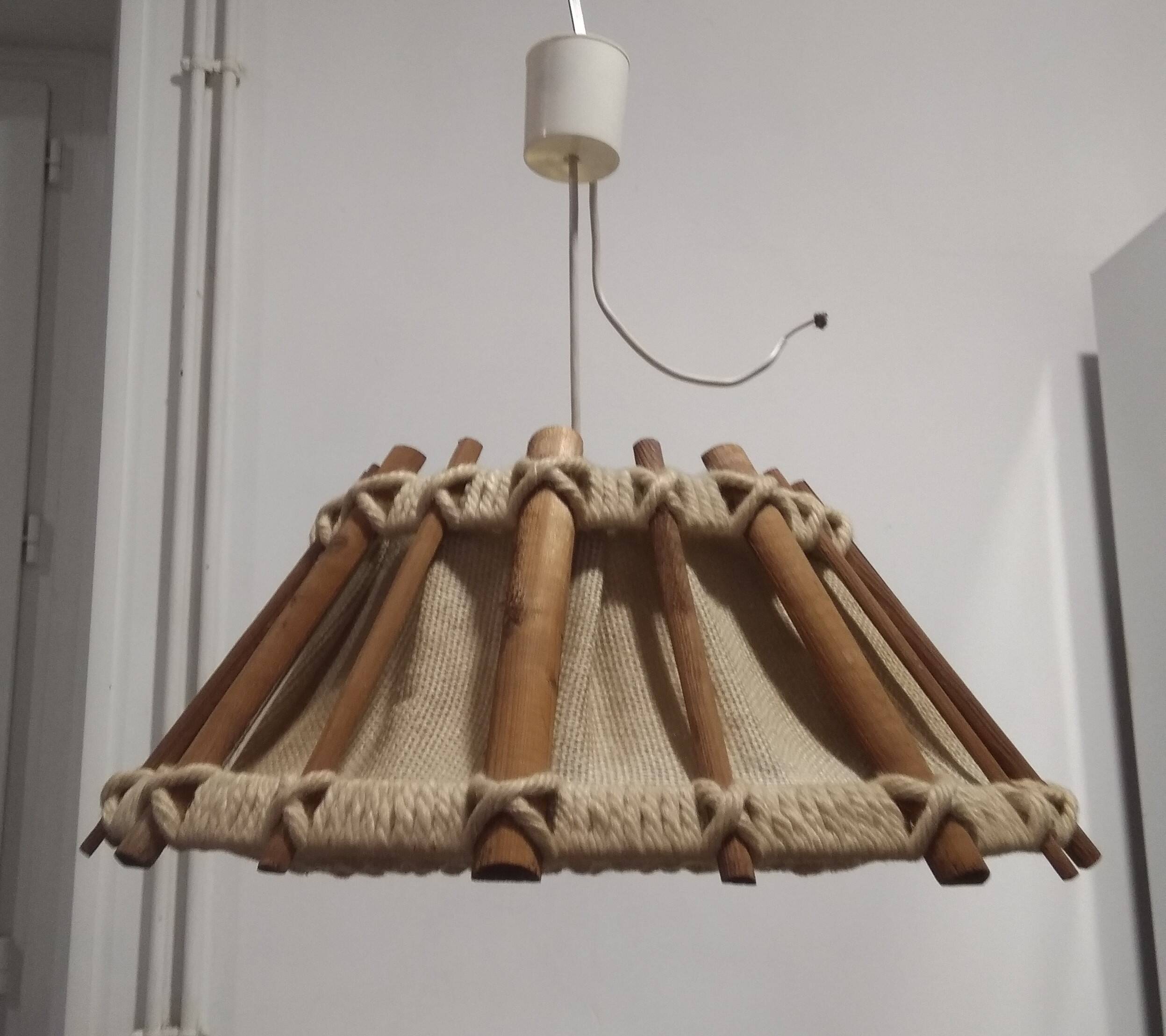 Scandinavian wooden and linen suspension light