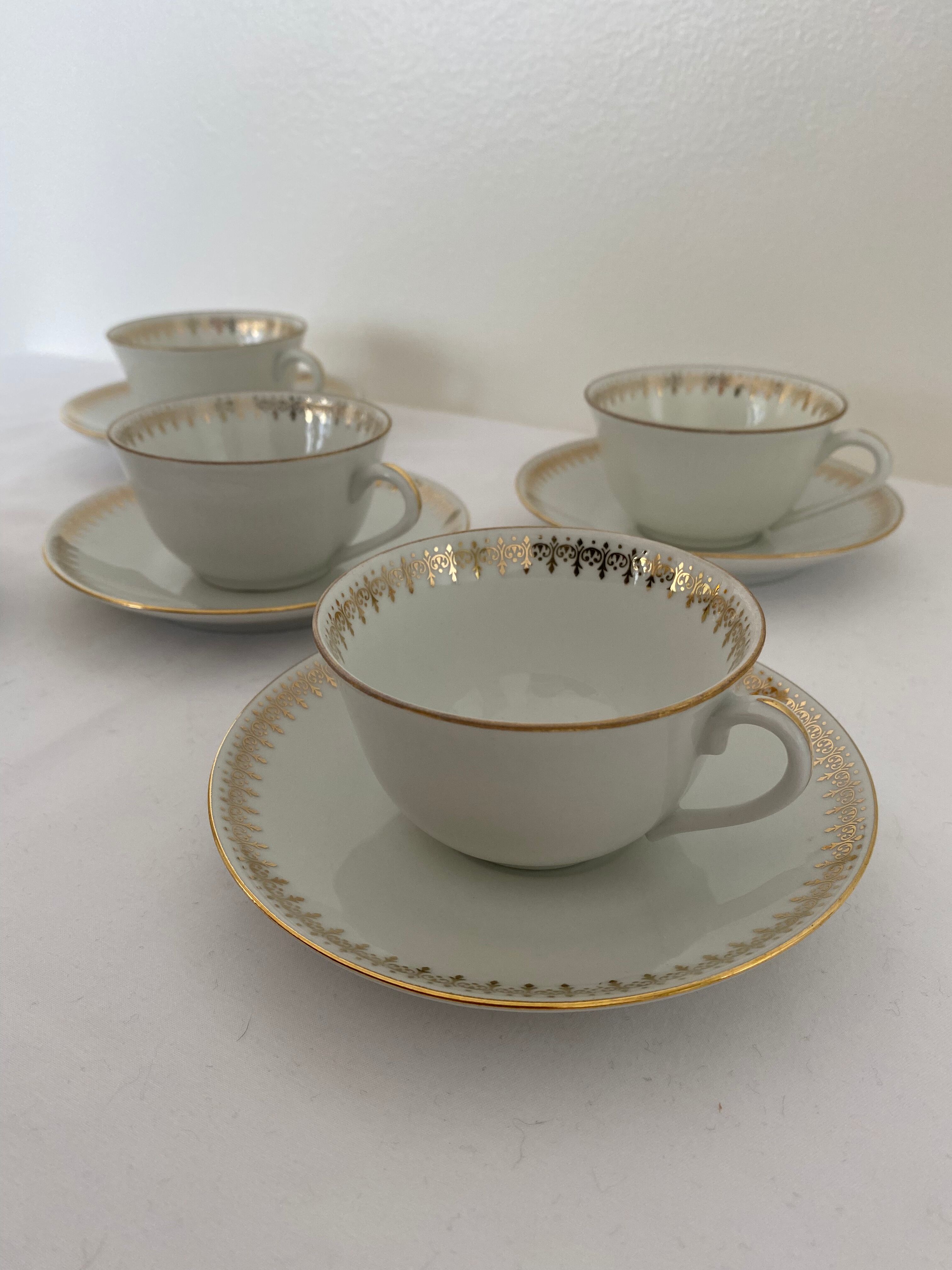 Tea service 5 cups and cups - Porcelain de Lourioux