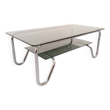 Vintage Italian rectangular coffee table with 2 smoked glass tops