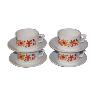 4 tasses et soucoupes vintage Arcopal Scania