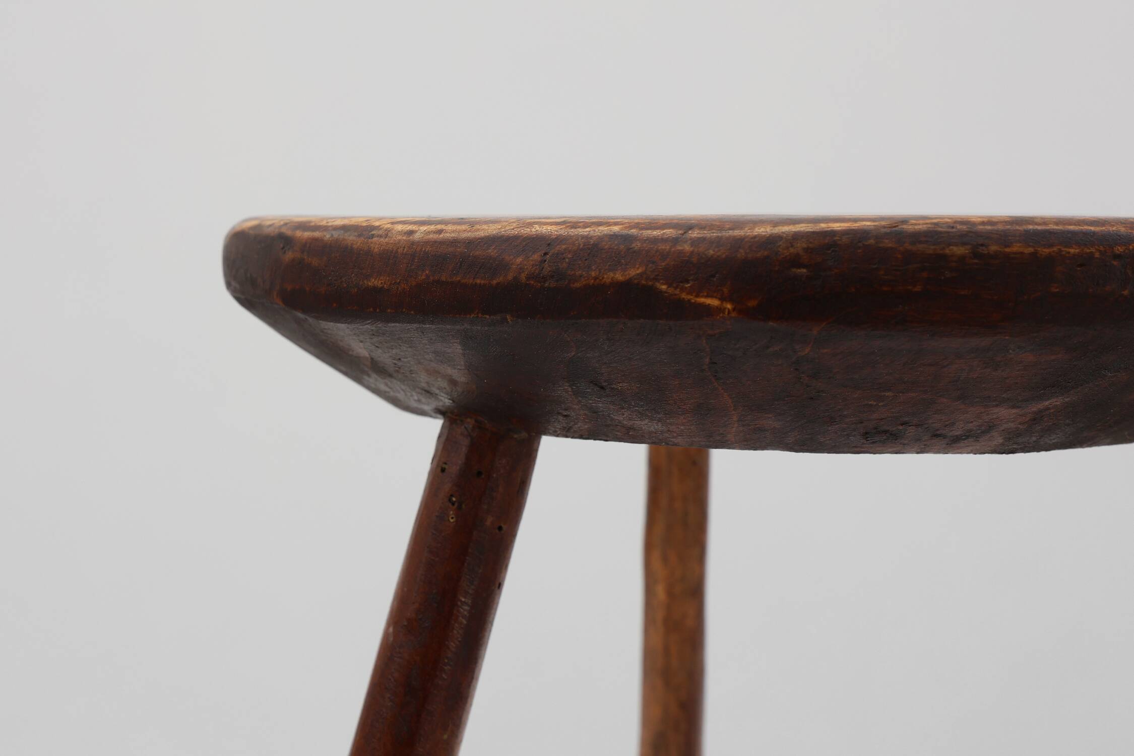 Rustic French wooden stool in wabi sabi style, ca. 1850