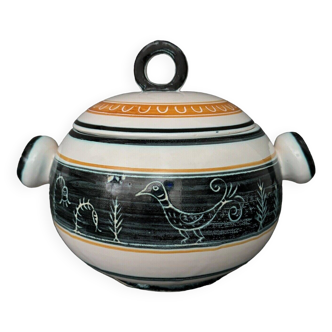 Tureen 1960 by Yvon Roy decorated with stylized birds