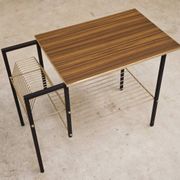 Vintage vinyl serving trolley in wood and gold metal