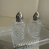 Tray with crystal salt and pepper shakers