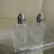 Tray with crystal salt and pepper shakers